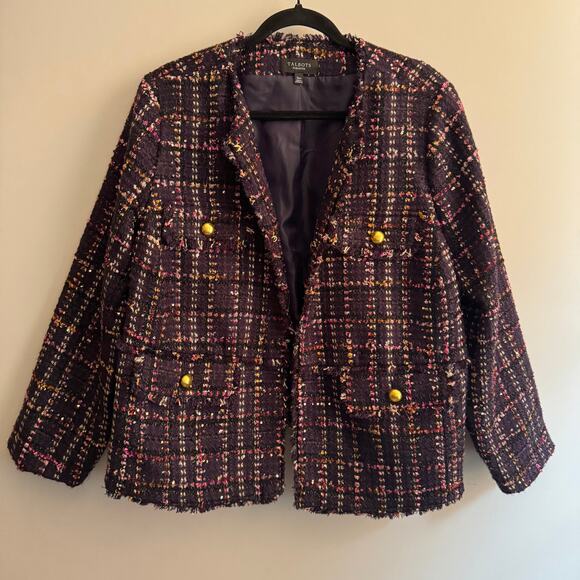 Talbots Midnight Sparkle Tweed Jacket Purple Button Front Long Sleeve Sz 16WP - Picture 1 of 7